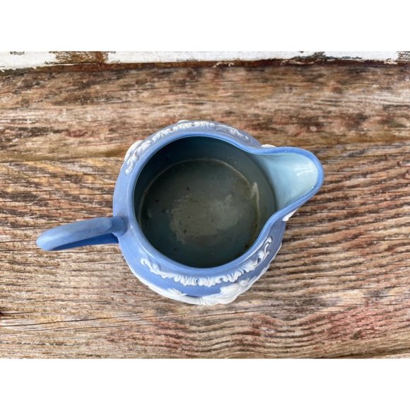 Antique Schafer Vater blue Jasperware Creamer Pitcher With Fairy Nymph - Picture 5 of 8